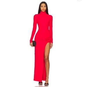 REVOLVE Red Fitted Turtleneck Maxi Dress